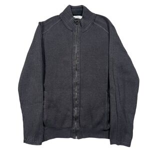 Calvin Klein Mens Full Zip Mock Neck Cardigan Sweater Gray Cotton Blend CKCC-01